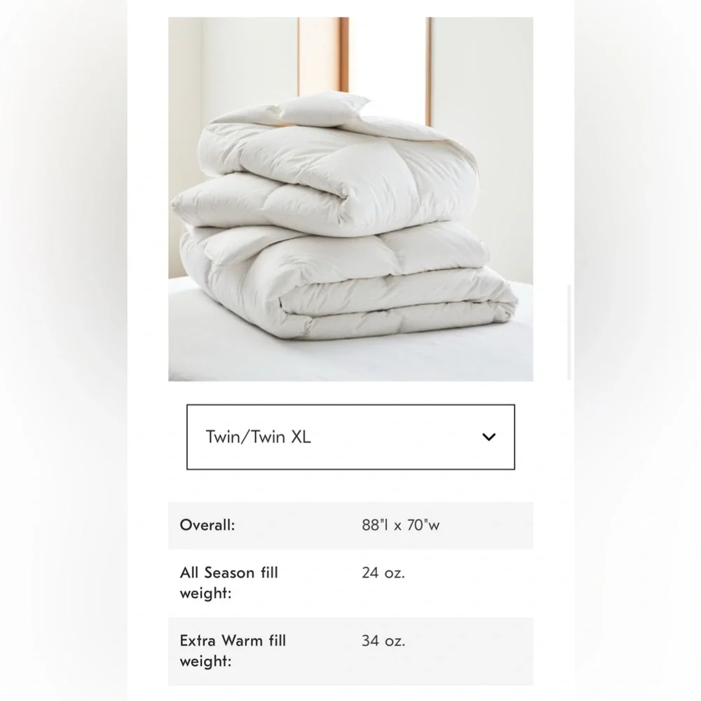 NWT West Elm European Down Duvet Insert - Twin/Twin XL